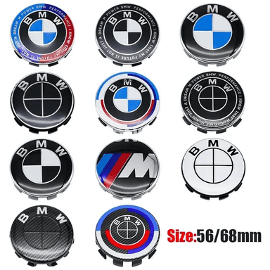 BMW üçin 4 sany jant merkezi gapagy, 56/68 mm, M logotipli