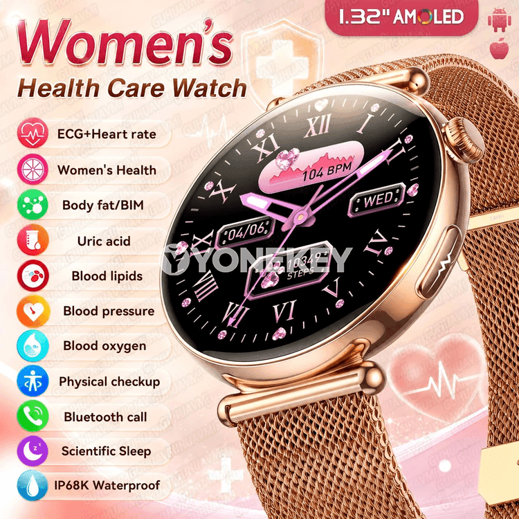 GUHUAVMI ET571 saglyk gözegçilik akylly sagat, ECG, gan basyşy, 1.32" AMOLED