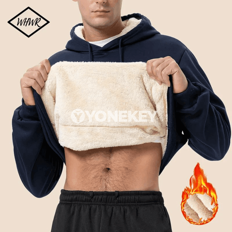 Erkekler üçin ýyly fleece kapýuşonly gyş switeri