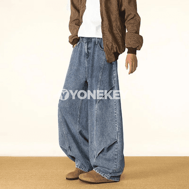 Erkekler üçin giň kesimli, ýokary billi denim jeans şortik