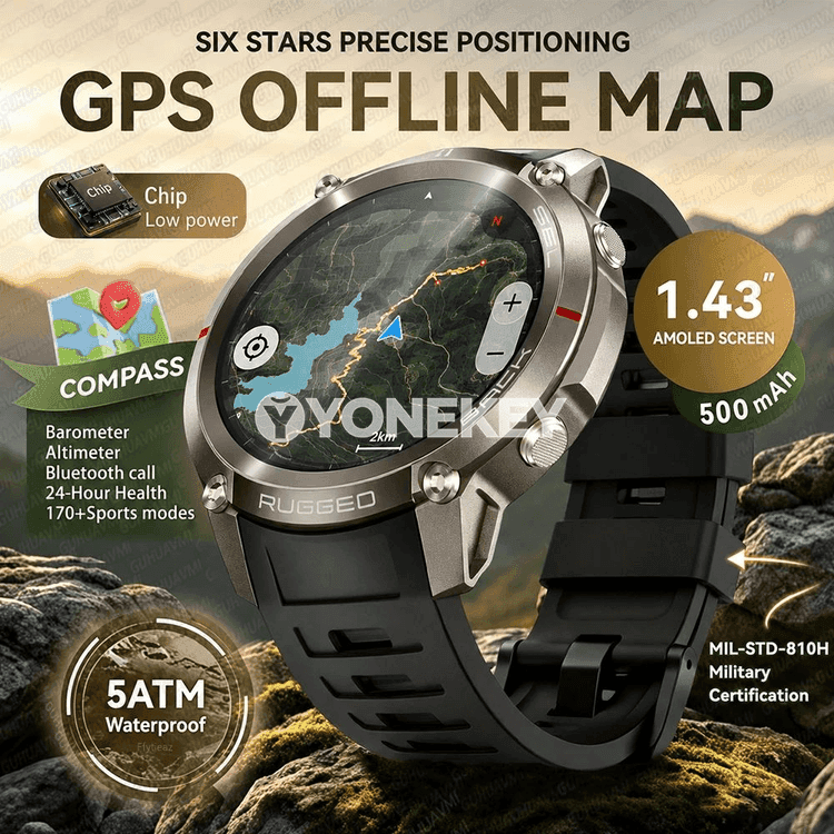 GUHUAVMI GPS sport akylly sagat, 1.43" AMOLED, 5ATM, Bluetooth