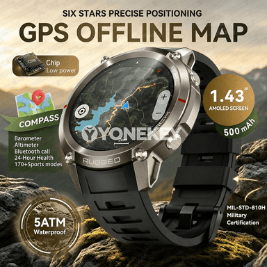 GUHUAVMI GPS sport akylly sagat, 1.43" AMOLED, 5ATM, Bluetooth