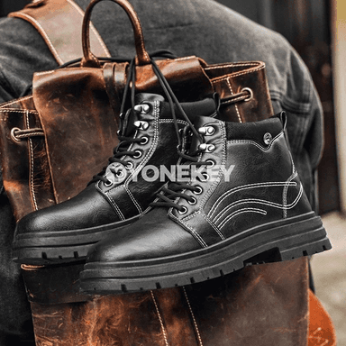 Erkekler üçin retro britan stilindäki deri ankle köwüşler, moda model