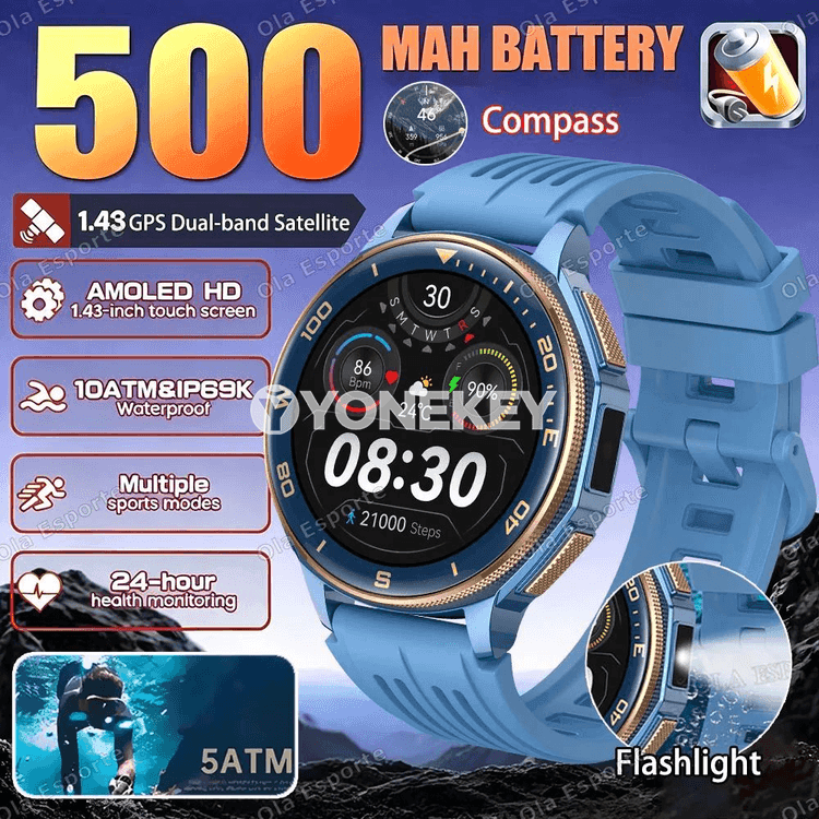 1.43" AMOLED ekranly GPS akylly sagat, suw geçirmeýän sport modeli