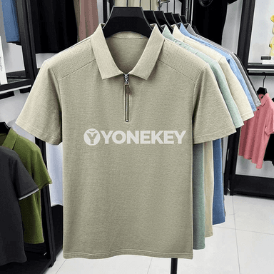 Erkekler üçin döwrebap quarter-zip polo köýnek, gysga ýeňli