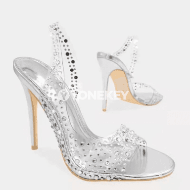 Zenanlar üçin ýokary ökjeli açyk burunly rhinestone köwüşler.