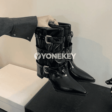 Zenanlar üçin mid-calf Chelsea boots, topukly we döwrebap