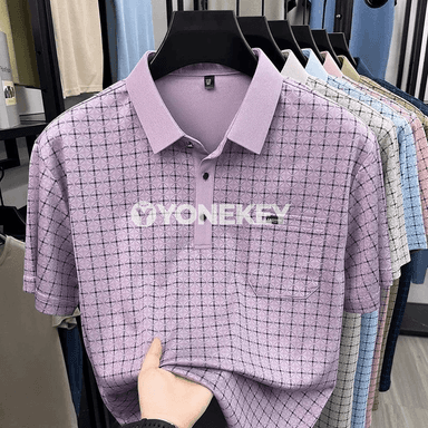 Erkekler üçin klassyk polo köýnek, gysga ýeňli, ýeňil we amatly
