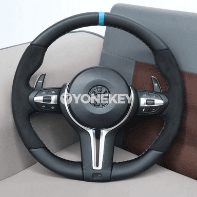 BMW F30/F10 üçin Alcantara rul sport bezegi, gök zolakly