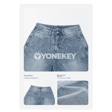Erkekler üçin retro denim şortik — ýokary bil, giň kesim