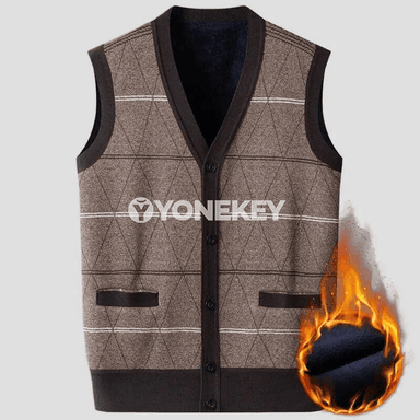 Erkekler üçin argyle ýeňsiz kardigan jilet, ýyly trikotaž