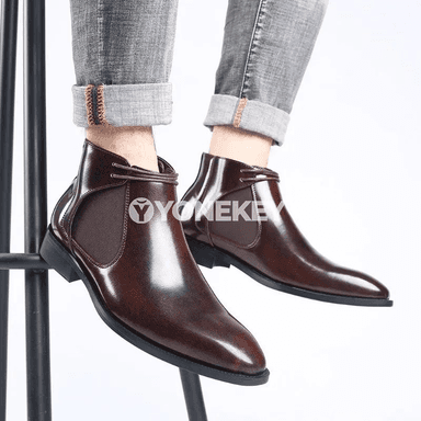 Erkekler üçin moda biznes ädikleri, deri, ýokary hilli, gara-goňur