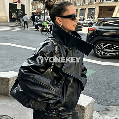 Zenanlar üçin giň kesimli vintage jaket, güýz-gyş üçin gündelik stil