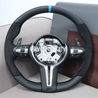 BMW F30/F10 üçin Alcantara rul sport bezegi, gök zolakly