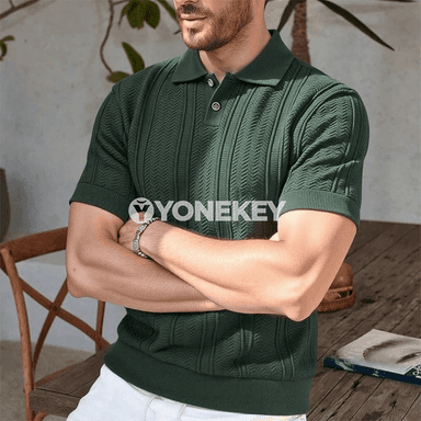Erkekler üçin ýaz‑tomus triko polo futbolka, gysga ýeňli