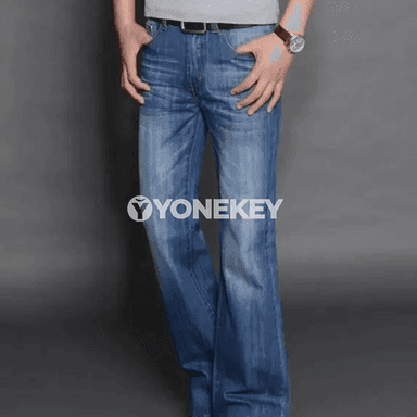 Erkekler üçin giň balaç jyns jalbar, klasiik flar görnüşli denim