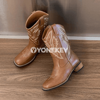 Aýallar üçin retro kovboj ädikleri, orta boý, PU deri