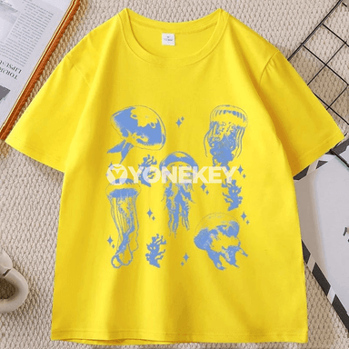 Deňiz janly-jandarly vintage futbolka, rahat gündelik stil