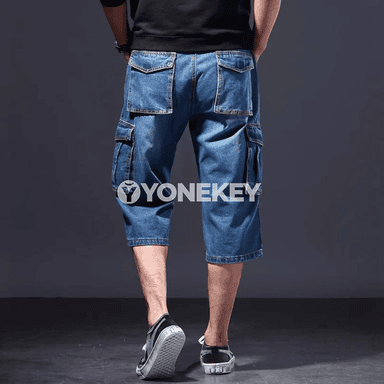 2025 ýazyndaky inçe erkek jeans şortigi, köp jübülü, rahat