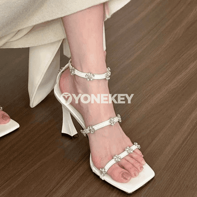 Zenanlar üçin rhinestone gülli ýokary ökjeli açyk ujyly sandal