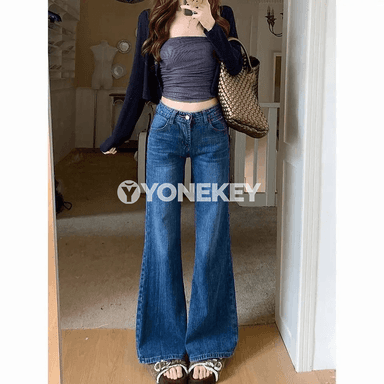 Zenanlar üçin giň kesimli denim jalbar, gündelik rahat stil