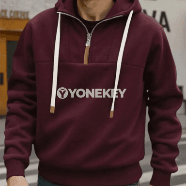 Erkekler üçin gyş ýyly fleýs kapşonly fermuarly sport köýnegi