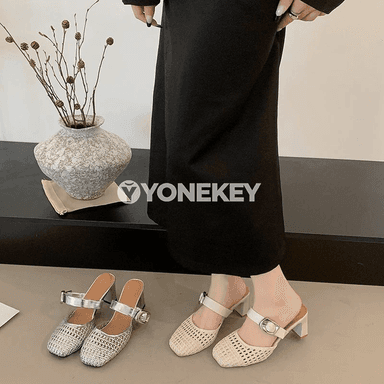 Zenanlar üçin ýazky inçe ökçeli örülen sandallar, sarykly
