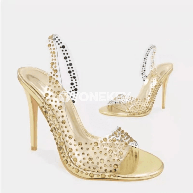 Zenanlar üçin ýokary ökjeli açyk burunly rhinestone köwüşler.