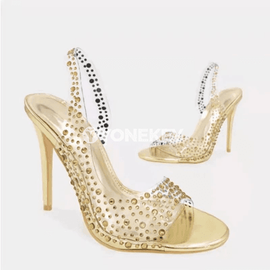 Zenanlar üçin ýokary ökjeli açyk burunly rhinestone köwüşler.