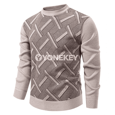 Erkekler üçin ýyly trikotaž switer, geometrik nagyşly, gündelik gyş modeli