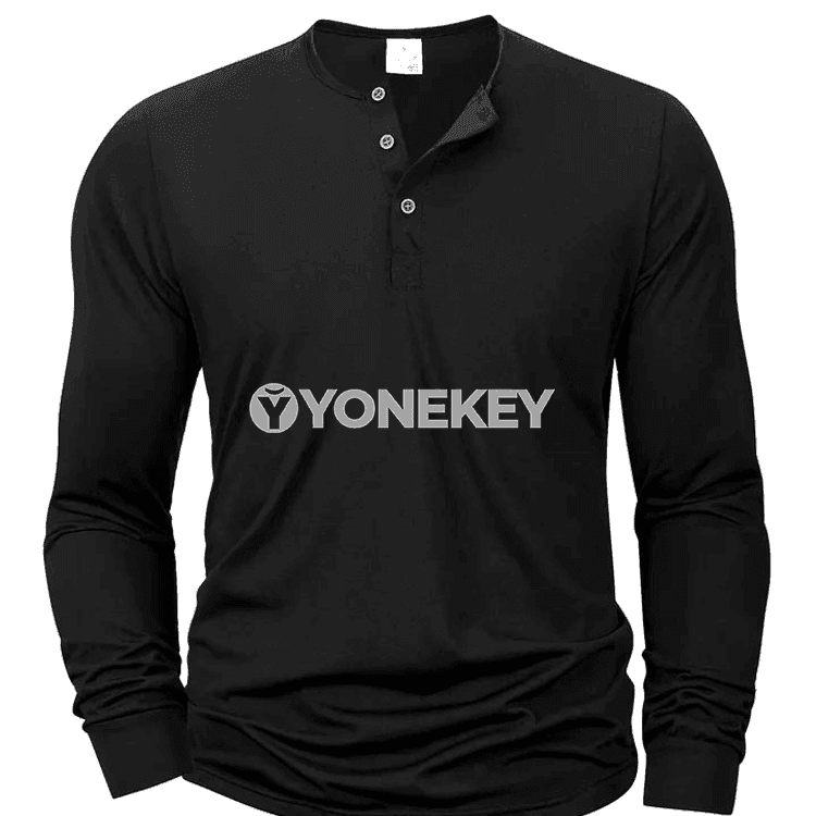 Erkekler üçin ýeňil, dem alýan uzyn ýeňli Henley futbolka, S-XXXL