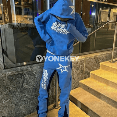 Erkekler üçin kapüşonly sport kostýumy, giň balakly, Y2K stil