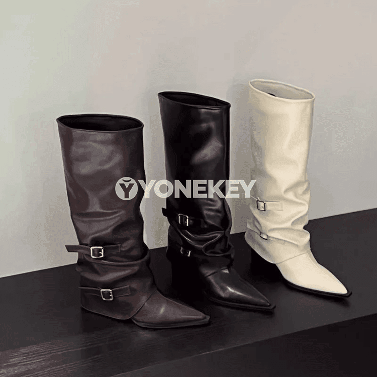 Aýallar üçin ýokary ädikler, uçly burunly, metal bezegli, orta ökjeli