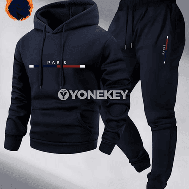 Erkekler üçin ýyly kapýuşonly gyş sport kostýumy, giň biçimli