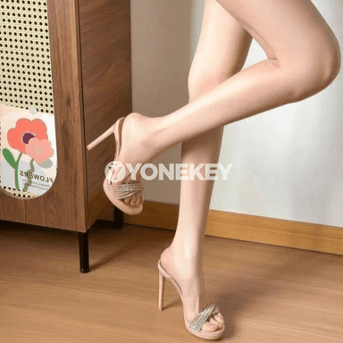 Zenanlar üçin platformaly beýik ökjeli rhinestone sandal