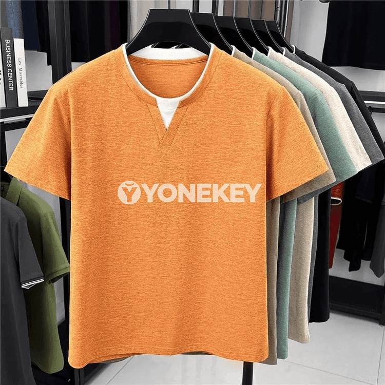 Erkekler üçin ýazlyk rahat mock neck futbolka, gysga ýeňli