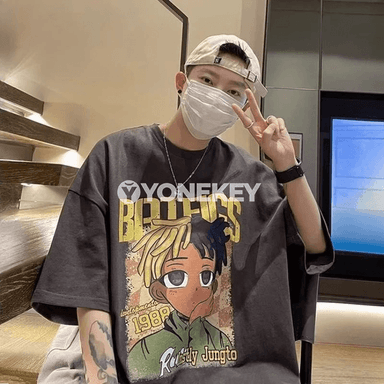 Erkekler üçin street stil anime çaply futbolka, ýaz-gyş däl