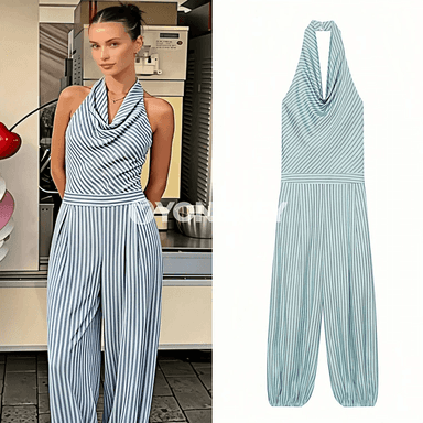 Zenanlar üçin zolakly halter boýunly jumpsuit, tomusky