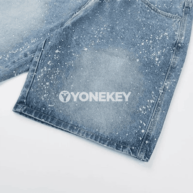 Erkekler üçin retro denim şortik — ýokary bil, giň kesim