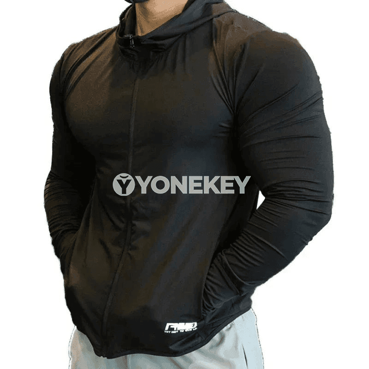 Erkekler üçin giň kesimli uzun ýeňli sport we fitnes köýnegi