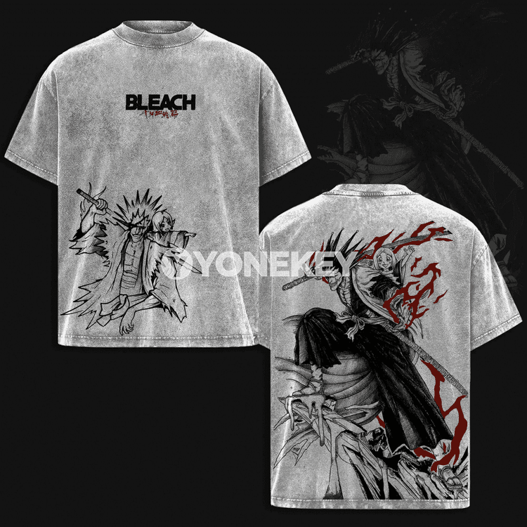 BLEACH Zaraki Kenpachi erkekleriň oversize futbolkasy, ýokary hilli pagta