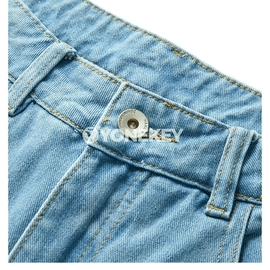 Erkekler üçin açyk gök giň kesimli ýyrtyk denim balak