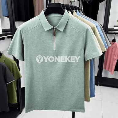 Erkekler üçin döwrebap quarter-zip polo köýnek, gysga ýeňli
