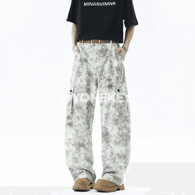 Erkekleriň ak giň denim jeansi, giň kesim, şäher stili