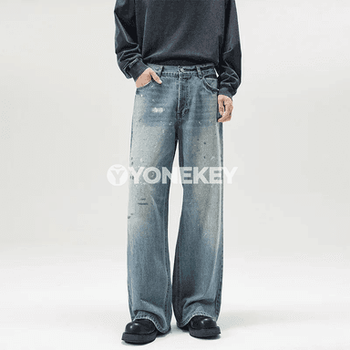 Erkekler üçin 2025 güýz-gyzyl retro giň kesimli jeans