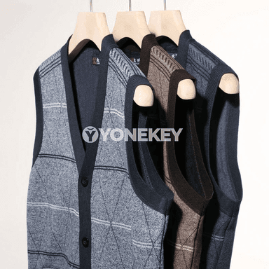 Erkekler üçin argyle ýeňsiz kardigan jilet, ýyly trikotaž