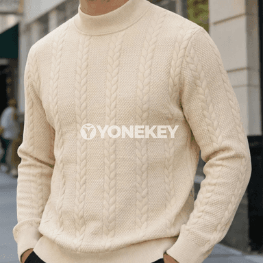 Erkekler üçin örme ýokary boýun switer, ýyly we rahat