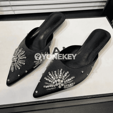 Zenanlar üçin bezegli kristally rahat slingback sandal