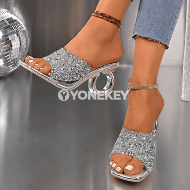 Glitter kristally ýokary ökjeli zenan sandallary
