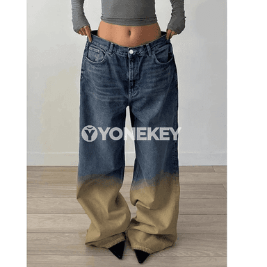 Zenanlar üçin giň paçaly plus size jinsi balak